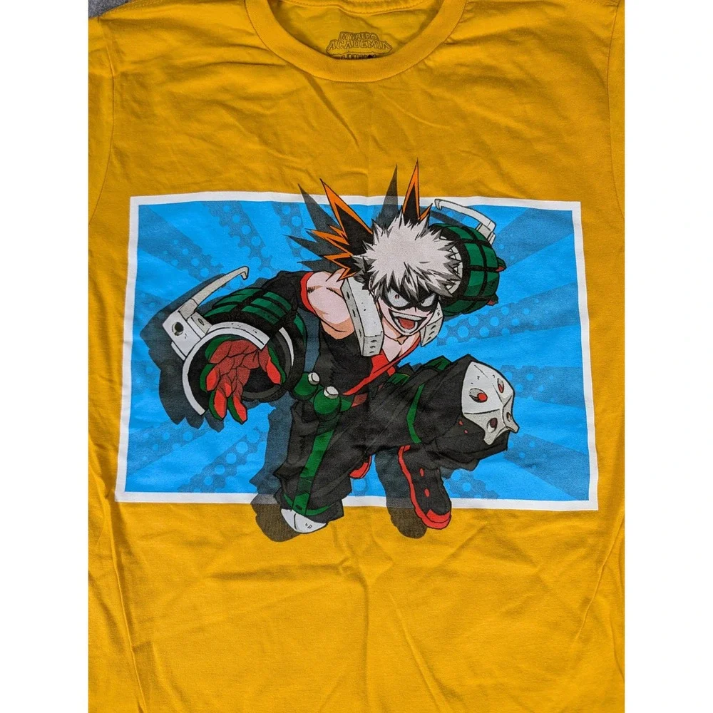 My Hero Academia Bakugo Graphic T Shirt Yellow Short Sleeve Anime Manga Men S‎